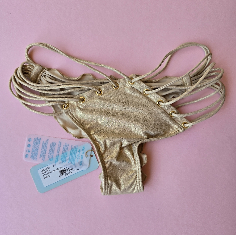 Luli Fama Metallic Gold Bikini Bottom S Small Nwt